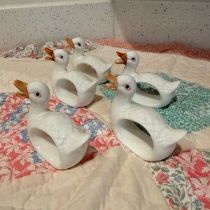 Vintage White Bone China Duck Napkin Rings - Set of 5